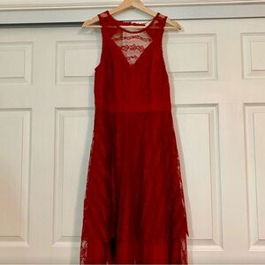 Red Anthropologie dress by Moulinette Souers